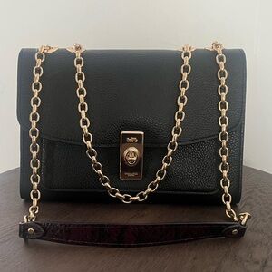 Coach Black Leather Bag with Gold Chain